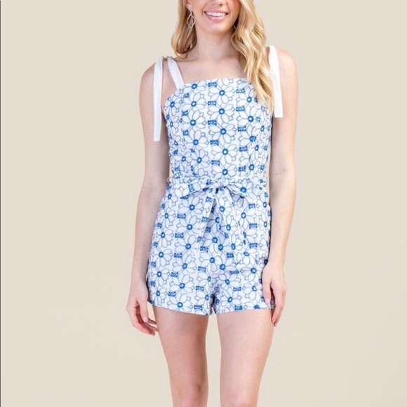 Francesca’s Blue and white romper XS worn once - Picture 1 of 5